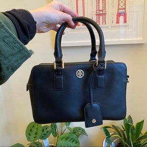 Tory Burch, Saffiano Satchel, Black